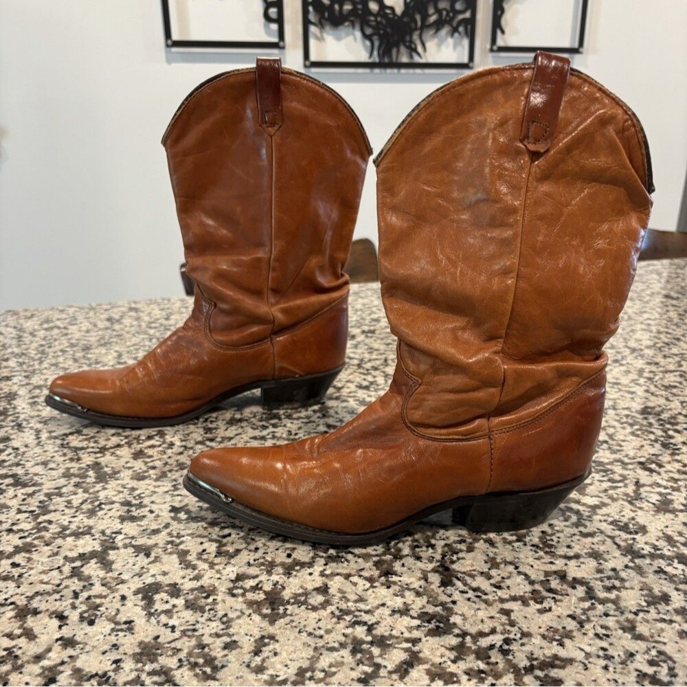 Vintage Dingo Cognac Brown Cowgirl Leather Slouch Boots Women’s Size 8 - Picture 7 of 9